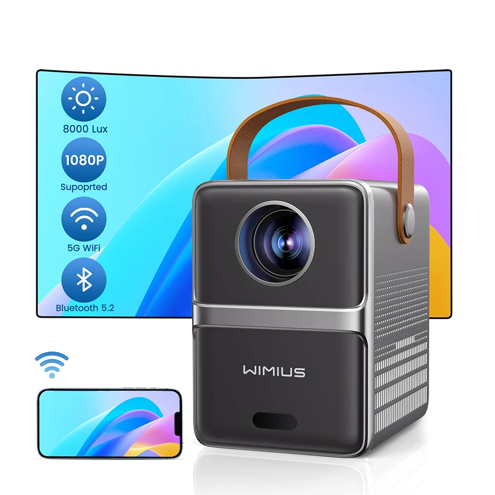 

Wimius P61 Portable Projector 8000Lumens 5G WiFi Bluetooth Theater Projector Support Full HD 1080P Display Home Cinema Projector