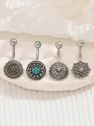 1&4Pcs Surgical Steel Belly Button Ring Navel Nombril Piercing CZ Belly Ring Sexy Women Ombligo Belly Piercing Body Jewelry 14G