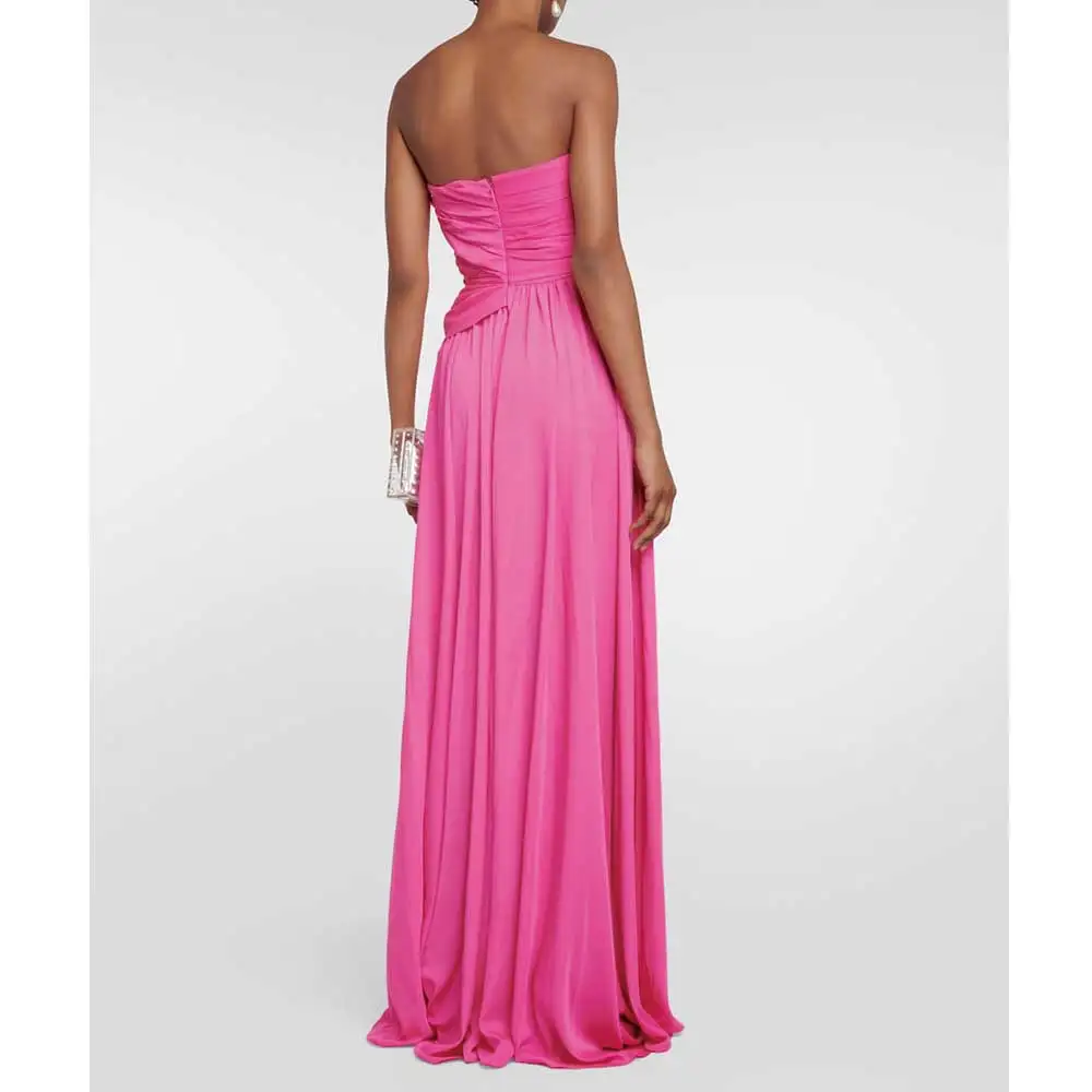 YUMDI-vestido de gasa rosa de un hombro para mujer, elegante vestido largo sin tirantes para salón de baile, fiesta, actuación