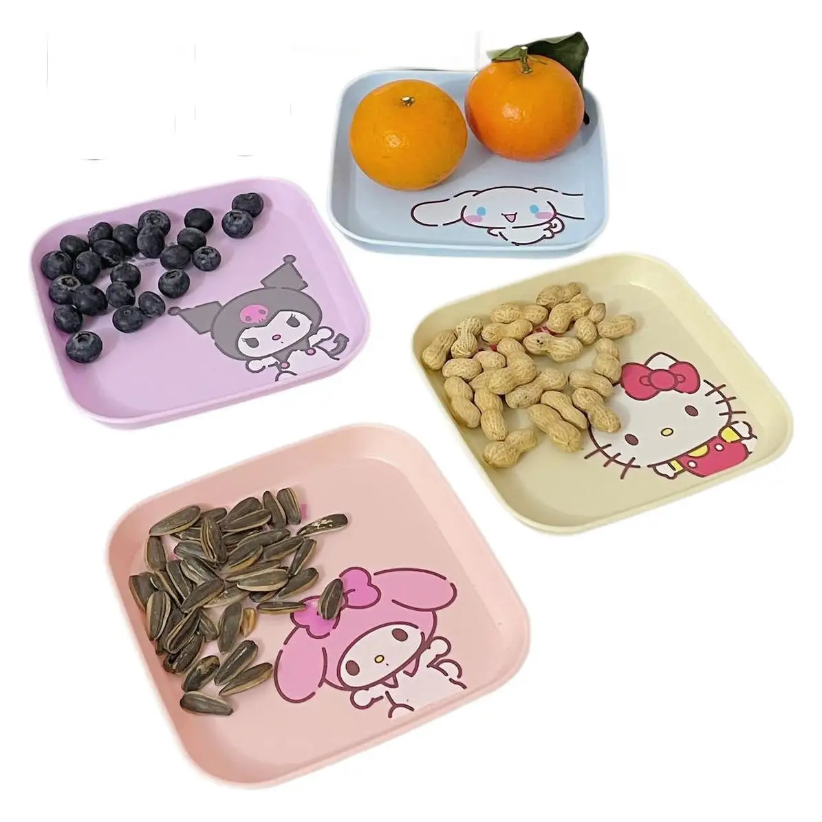 4 قطعة سانريو مرحبا كيتي كورومي لوحة لطيفة الجدول صينية القمامة يبصقون العظام لوحة البلاستيك لوحة صغيرة وجبات خفيفة لوحة لوازم المطبخ