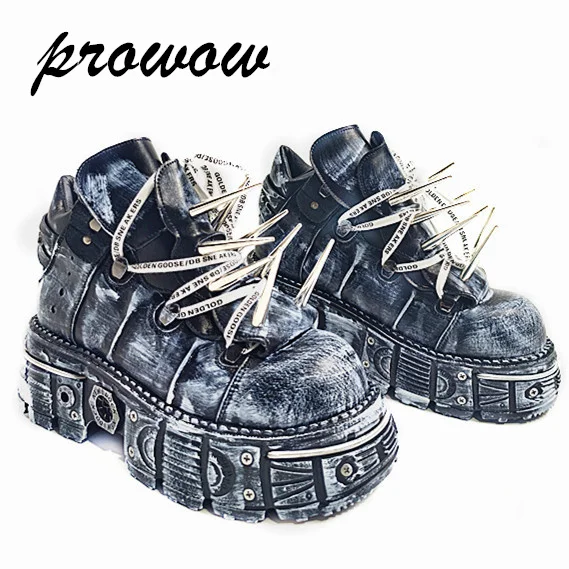 

Prowow, готические ботильоны в стиле рок, женская обувь в стиле панк, туфли на платформе со шнуровкой, высота каблука 6 см, женские кроссовки с металлическим декором