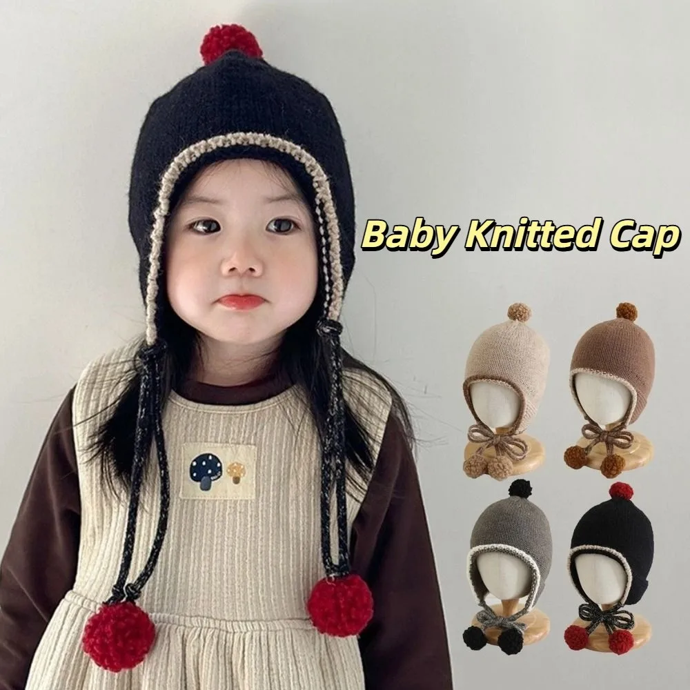 

Korean Winter Baby Knitted Cap Thick Tassel Baby Beanie Cap Warm Bobbles Ear Protection Hat Toddler