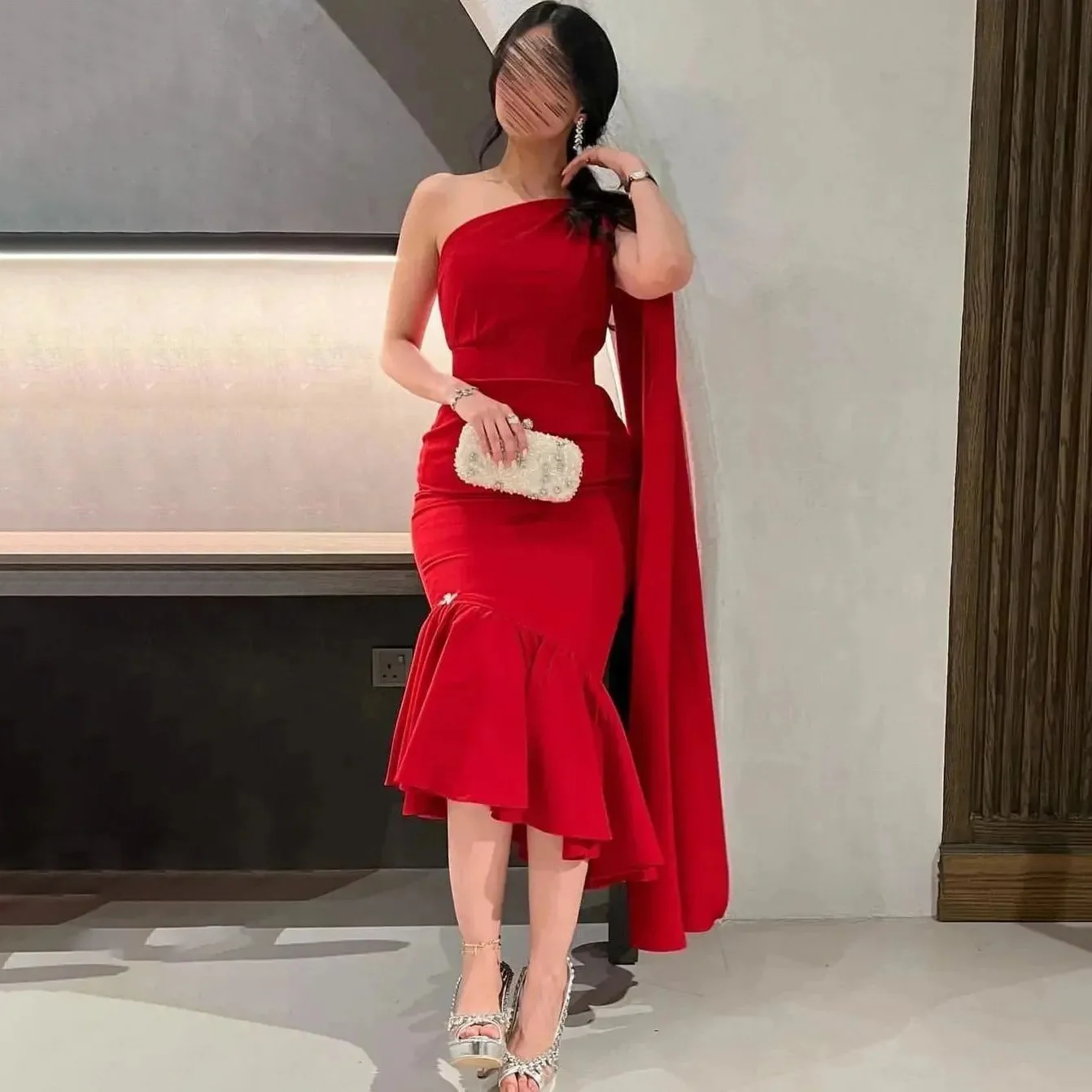 

GIOIO One-Shoulder Luxury Garden Evening Dresses Mermaid Sleeveless Formal Birthday Tea Length Elegant Prom Gowns Party Women