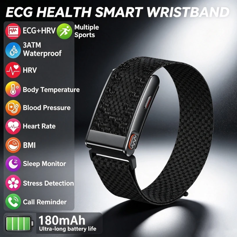 Smart Health Bracelet ECG HRV Blood Pressure Sleep Monitor Body Temperature Body Fat Wellness Tracker Women Family Care Wearable