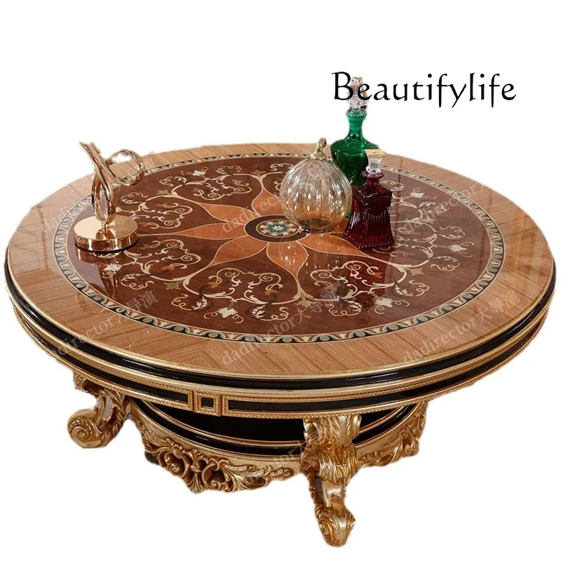 

Italian neoclassical solid wood carving flower coffee table small apartment living room coffee table