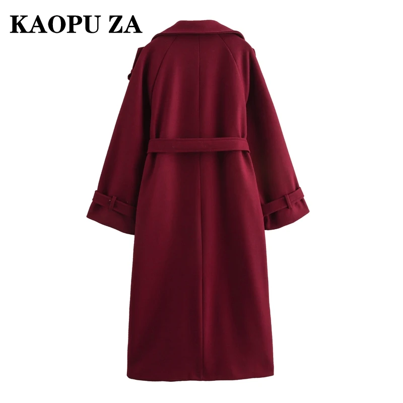 KAOPU ZA 2024 Winter Woman Edgy Long Sleeve Tweed Top Jacket Casual Autumn Woman's Overcoat Turn-down Collar Windbreaker Coat