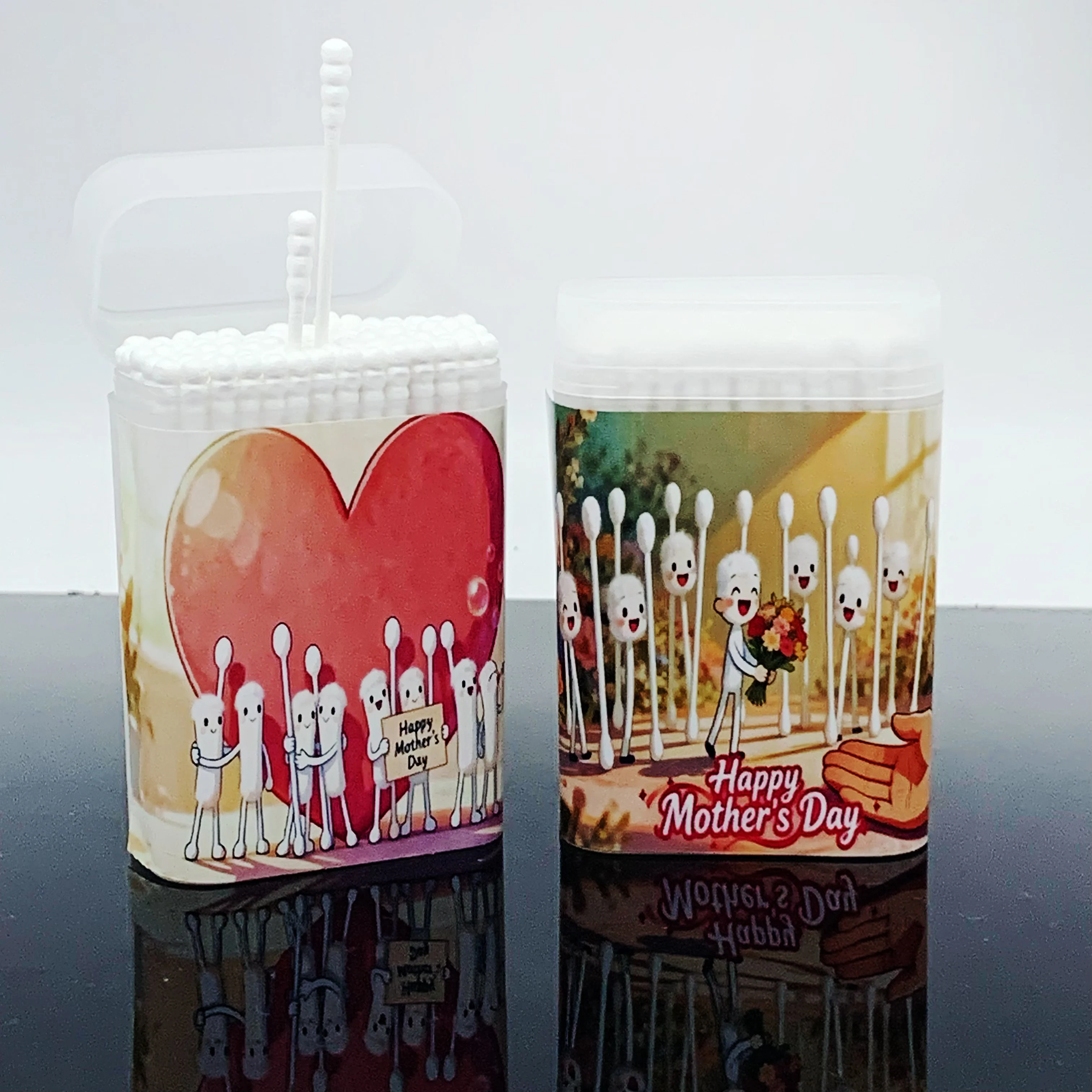 200 قطعة لغة الزهور بالامتنان مزدوجة الرأس الحلزون ملعقة أعواد قطنية عيد الأم أعواد قطنية دافئة هدية أعواد قطنية