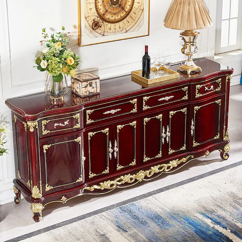 European style sideboard, marble wine cabinet, red ebony restaurant storage cabinet, carved cupboard