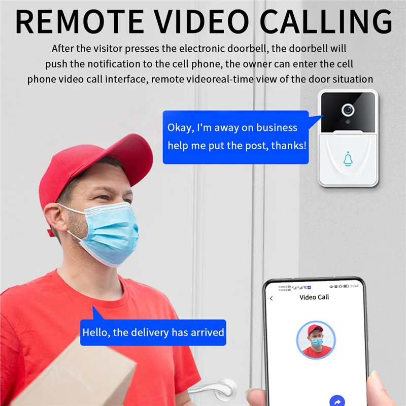 Video Doorbell Smart Doorbell Wifi Wireless Chime Bell Home Security Alarm Night Vision Remote Monitoring Camera