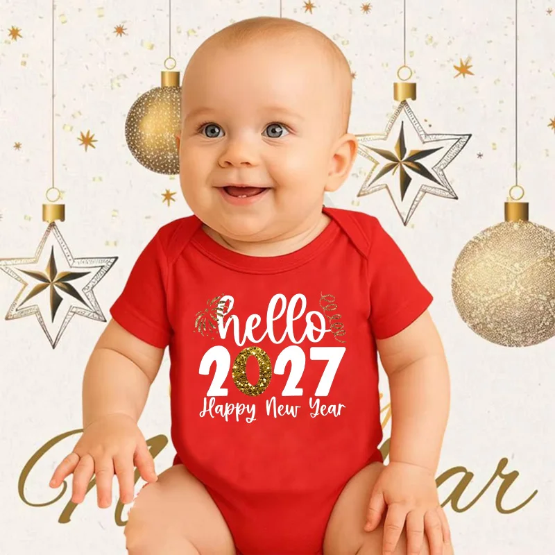 Hello 2027 Printed Baby New Year Rompers Newborn Infant Jumpsuit Happy New Year Baby Bodysuit Toddler Ropa