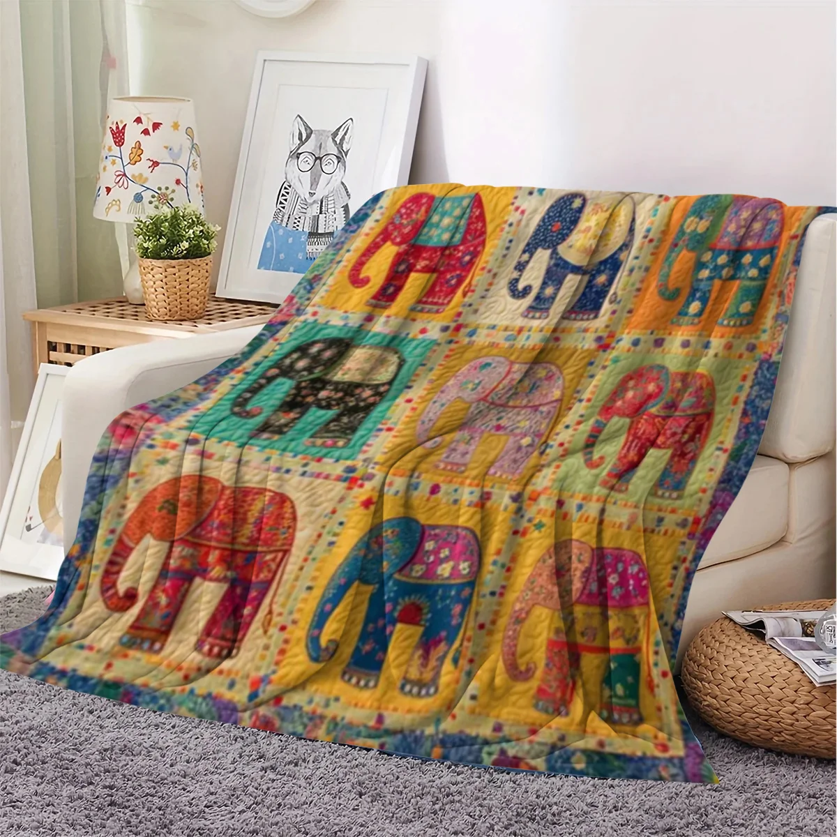 A Bohemian-Style Printed Flannel Blanket, Soft And Warm for Afternoon Naps, Suitable for Sofas, Beds, Travel, Camping, Living Ro