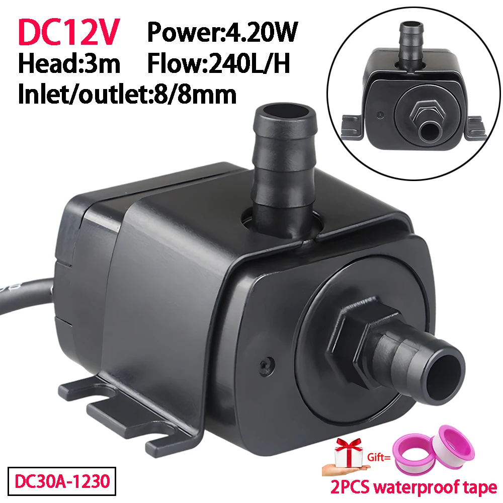 

DC12V 240L/H Low-power Silent Brushless Motor Water Pump Fish Tank Submersible Booster Pump Can Be Equipped with EU Adapter IP68