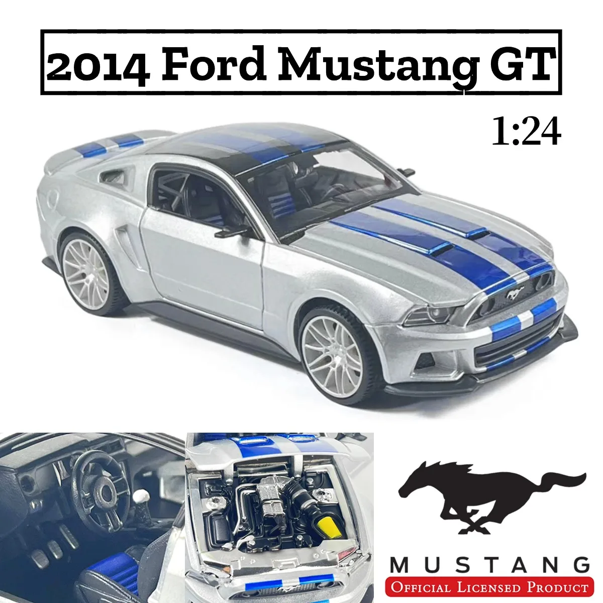

1:24 Scale 2014 Ford Mustang Street Racer Replica Diecast Model Car Decoration Collection Gift for Boys and Toy Car Collectors
