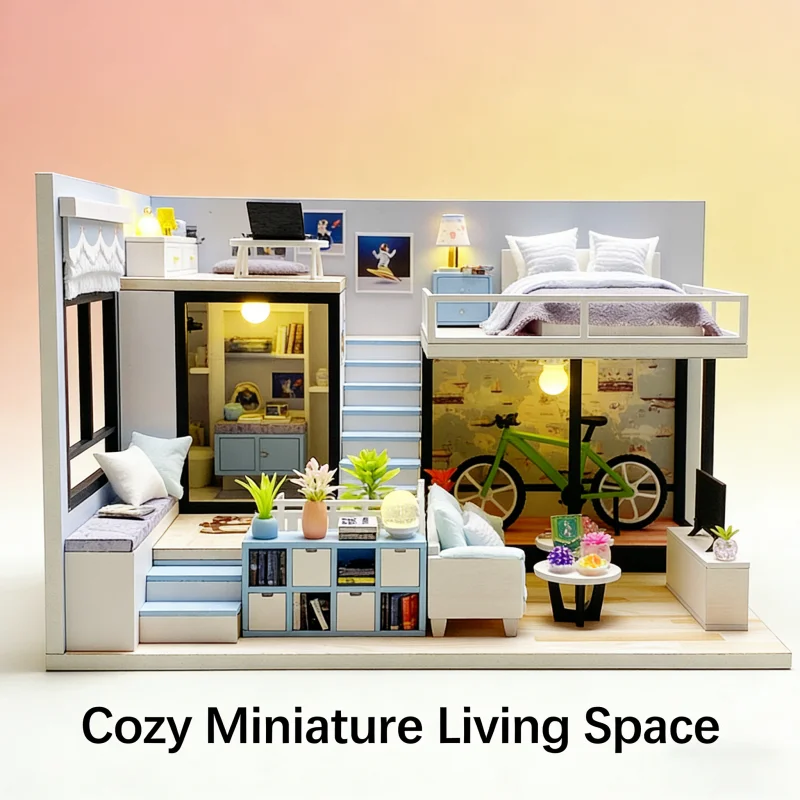 OUZEY 3D โครงสร้างไม้ ตัวต่อไม้ ของเล่นบ้านจิ๋ว DIY ตกแต่งห้องนอน ของขวัญวันเกิด DIY สุดสนุก