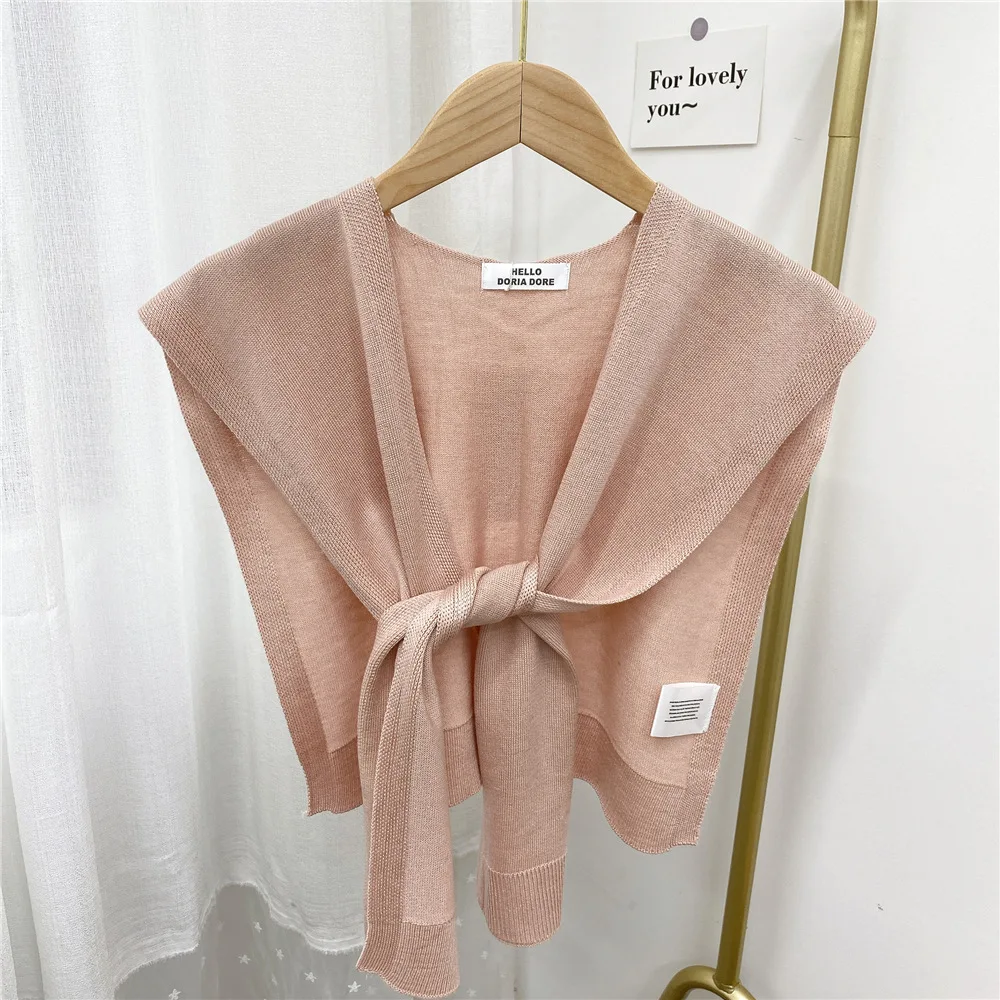 2022 New Knitted Shawl Women's Summer Outside Air-conditioned Room Cloak Spring Autumn Korean Fashion Shoulder Pink