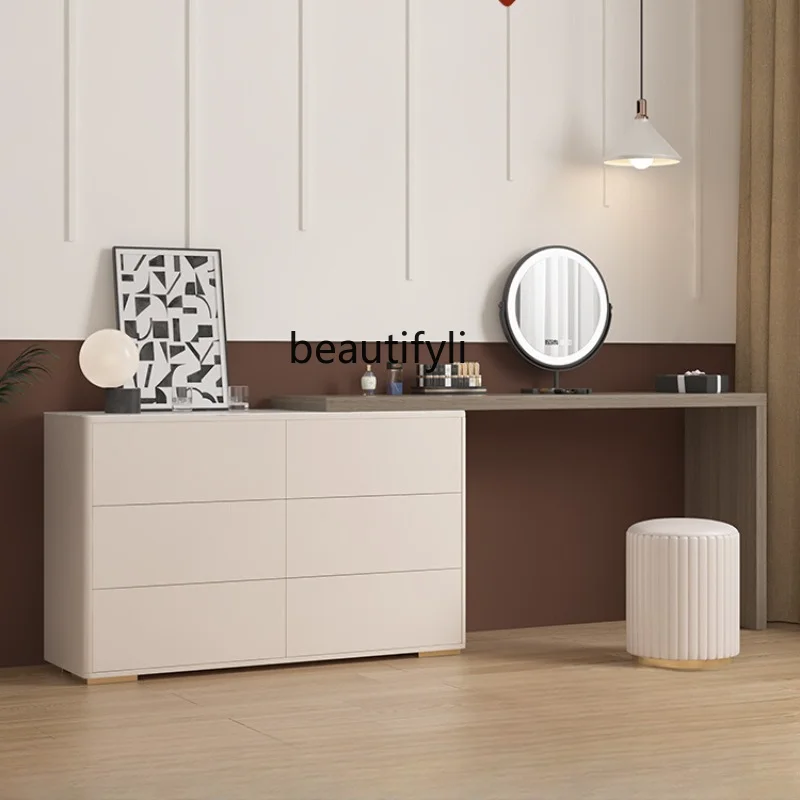 

Cream Style Dresser Storage Cabinet Integrated Bedroom Tailstock Chest of Drawers Retractable Corner Makeup Table furniture