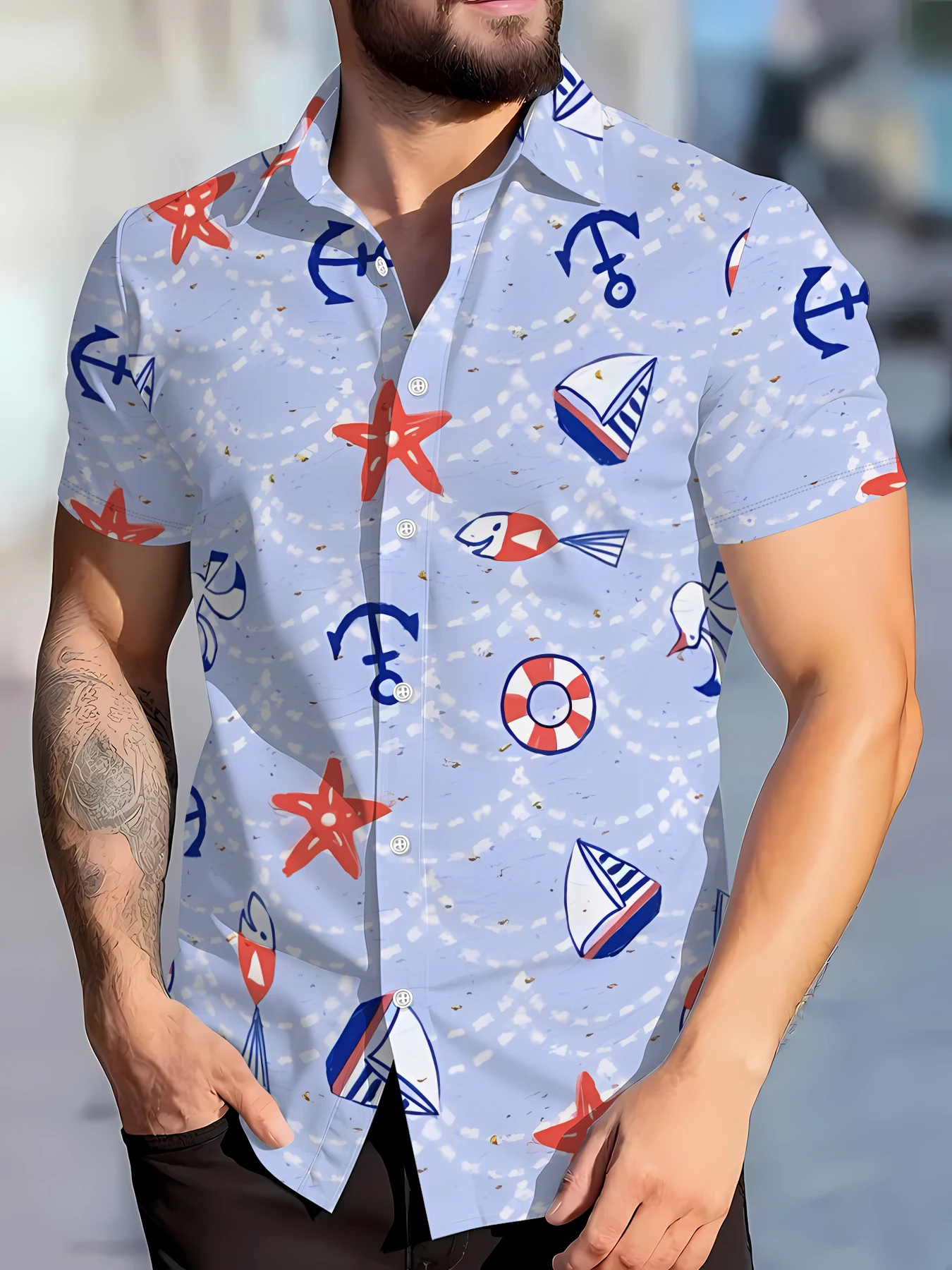 

2026 Summer Men's Shirt - 3D Printed Design Breathable and Sweat-Wicking Casual and Fashionable Men's Clothing