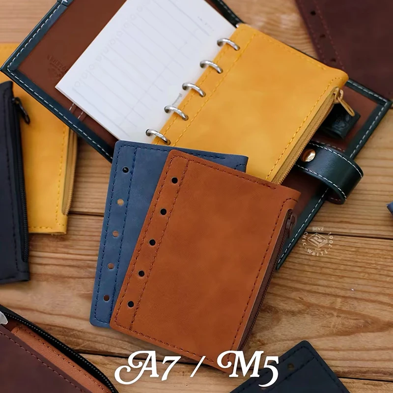M5 A7 PU Leather Binder Zipper Pocket Insert Planner Refill Loose Leaf Notebook Accessories Multi‑Color Storage Pouch Organizer