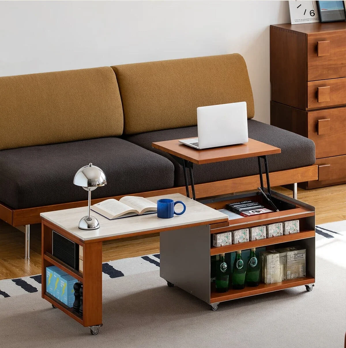 

Medieval solid wood lifting coffee table living room household small apartment side table