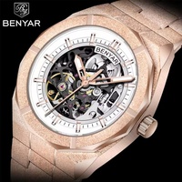 BENYAR 5212 Men's Watch 3D Hollow Design Automatic Mechanical Watches Night Light Rose Gold Silver Stainless Steel Strap Luxury