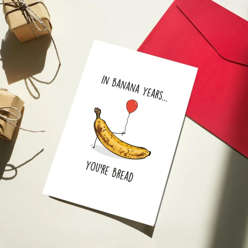 

1pcs Funny Banana Bread Birthday Greeting Card for Men and Women's Birthday Gift Message Card Party Supplies Art Decoration Card