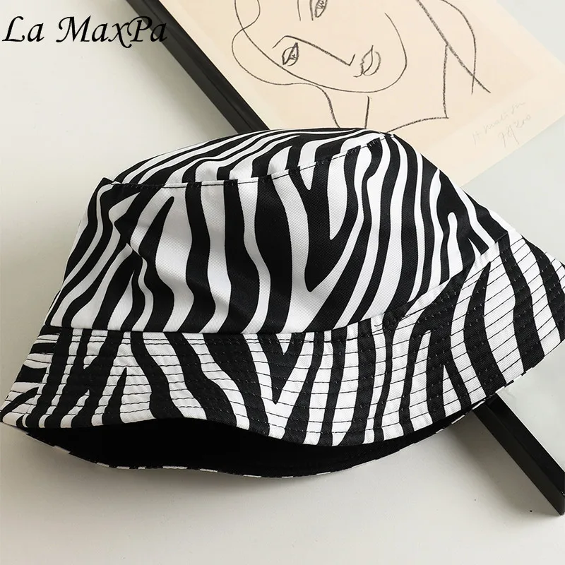 New Fashion Spring Summer Black White Zebra Print Bucket Hat Panama Fisherman Hat For Women Men bob Hip Hop Cap 2023