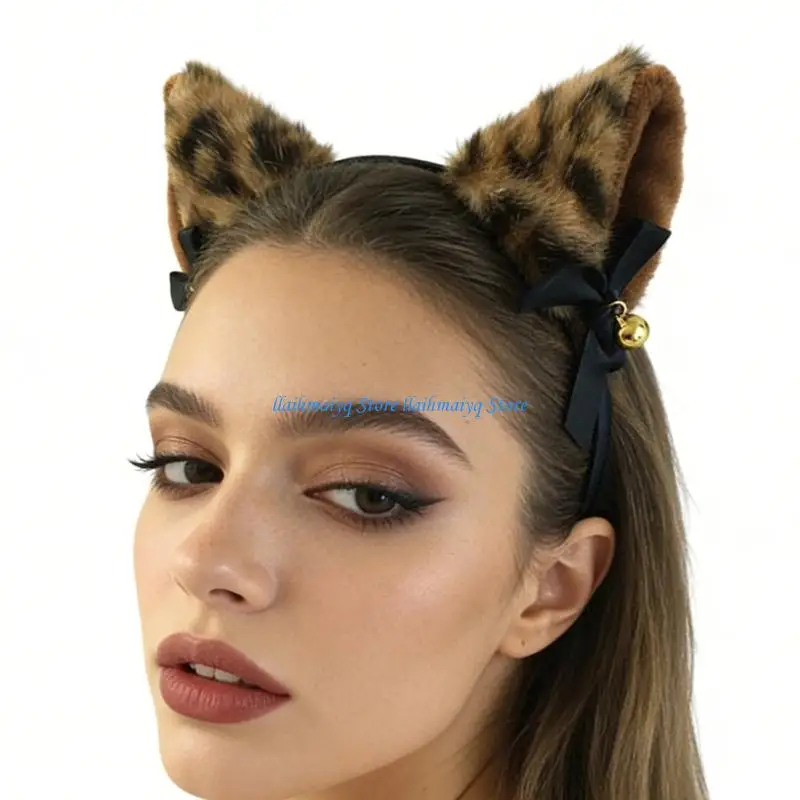 573B Universal Furry Cats Ears Headband Includes Bells For Kids Adults Parties
