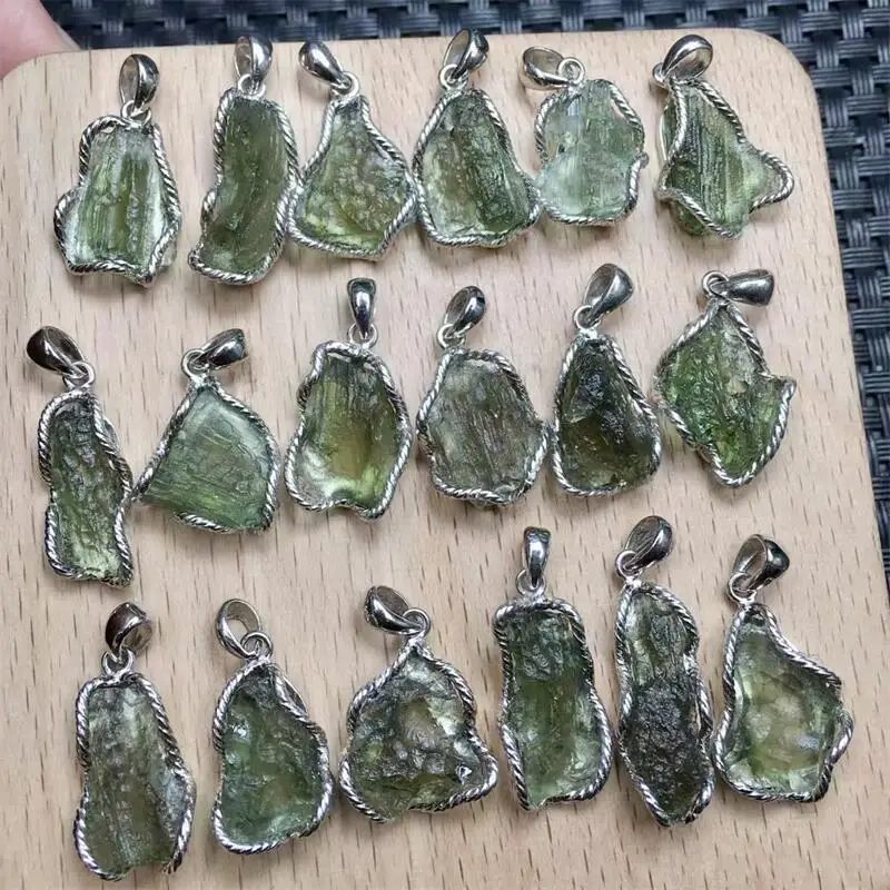 

S925 Natural Czech Meteorite Pendant Charm Jewelry Healing Energy For Charm Women Birthday Gift 1PCS
