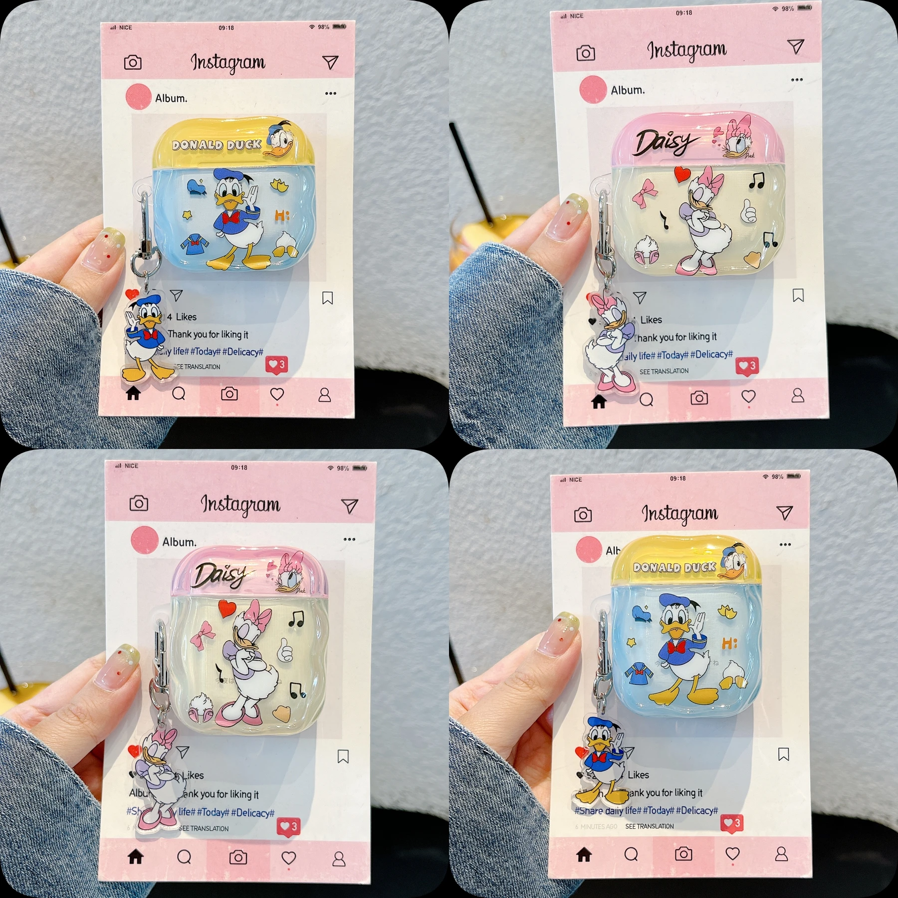 

Couple style Disney Anime character Donald Duck & Daisy Duck Wave Edge Style With Pendant Earphone Case For Airpods 1 2 3 4 Pro2