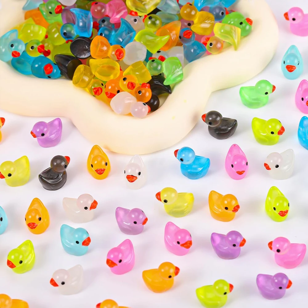 10/20pcs Glow in The Dark Mini Resin Ducks Miniatures, Fairy Garden Home Desk Ornament, Micro Landscape DIY Craft Decoration