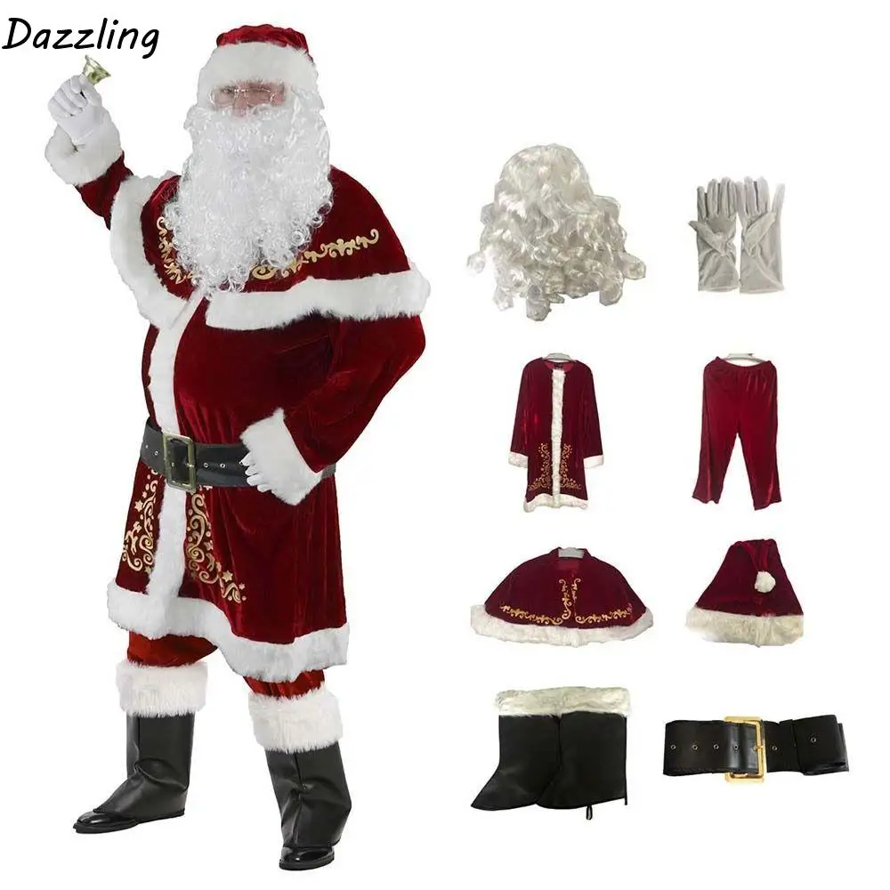 

Элегантная шляпа Санта-Клауса, карнавальный костюм, носки, платье, рождественское тканевое платье для косплея, перчатки, шаль, женское вечернее платье для взрослых