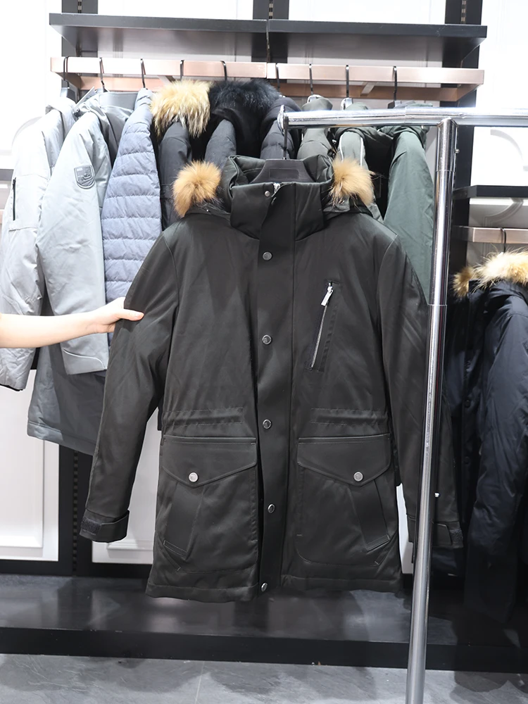 

Мужская куртка Homesi на осень-зиму: модная, простая, с капюшоном, отделкой из меха, пуховая, из полиэстера, теплая...