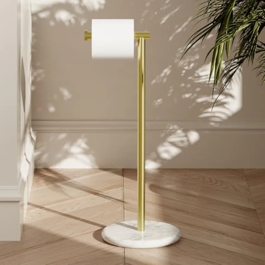 

Gold Toilet Paper Holder Stand Tissue Roll Holder with Modern Marble Base, SUS304 Stainless Finish BPH284S1-BZ