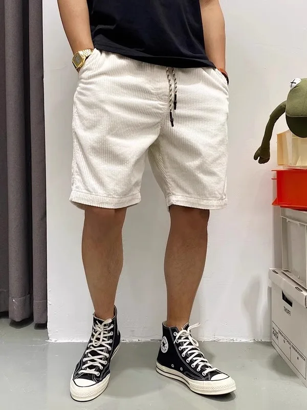 

Вельветовая рабочая одежда в стиле ретро в американском стиле для мужчин, повседневные модные брюки длиной пять четвертей, лето 2021, молодежная мода