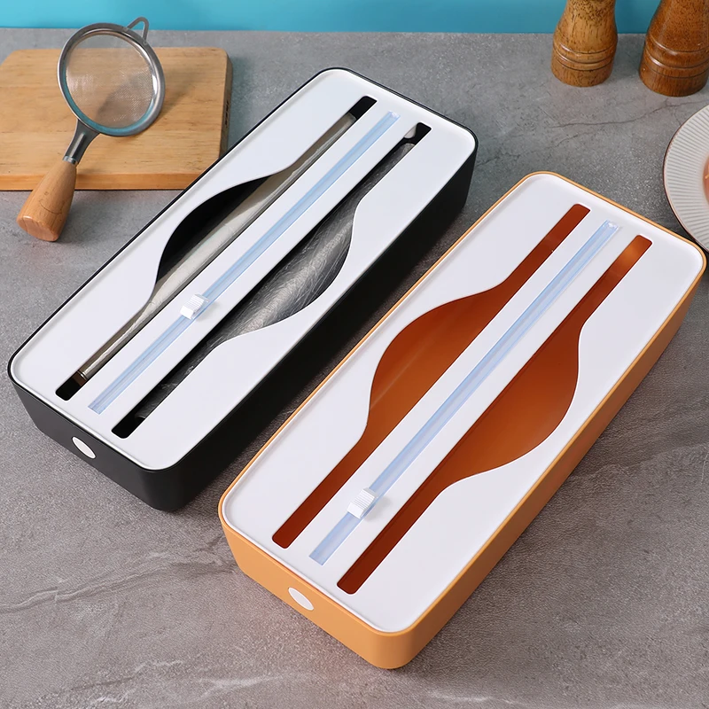 Double-Slot Cling Film Cutter with a Sliding Track for Two-Way Cutting; a Kitchen Storage Tool; Also Compatible with Aluminum Fo