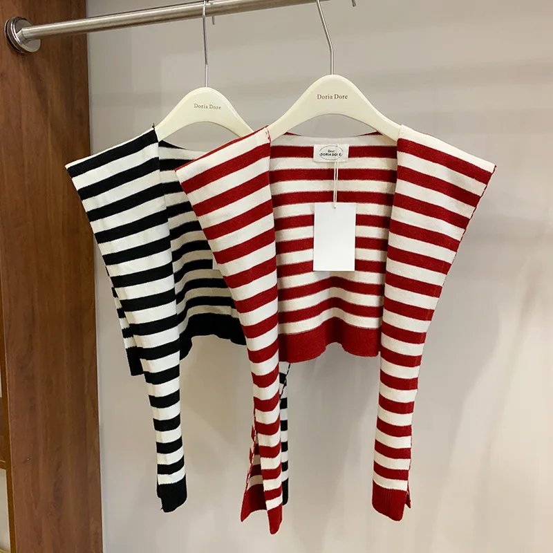 

Angola red knitted striped wool shawl for women, spring and autumn outerwear, detachable collar shawl scarf