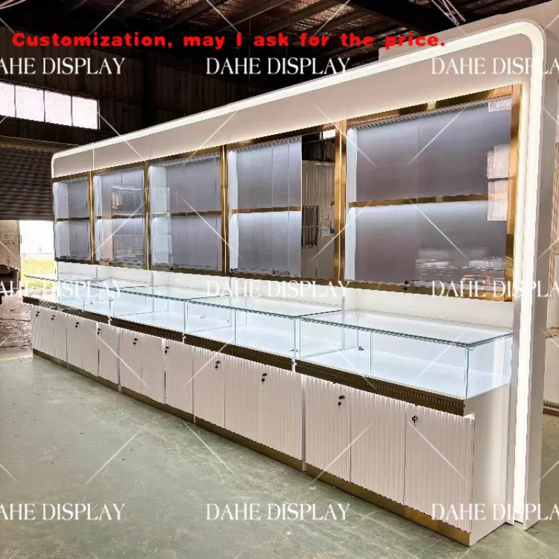 

custom.Jewelry Shop Furniture Glass Display Cabinet with Led Light Baking Painting Jewellery Showcase Jewelry Display