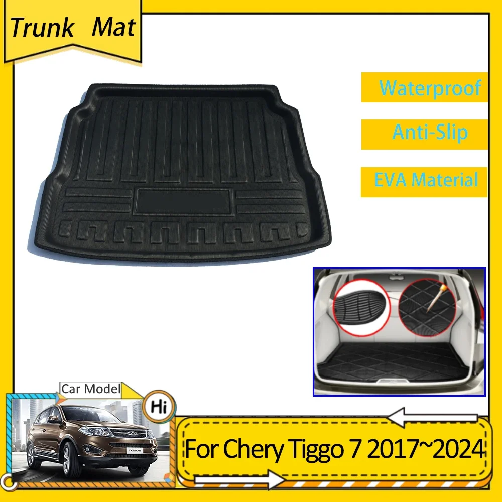 

For Chery Tiggo 7 Qoros Young DR F35 MK1 2017~2024 2018 2019 Car Trunk Mats Accsesories Rear Boot Cargo Box FLoor EVA Carpet