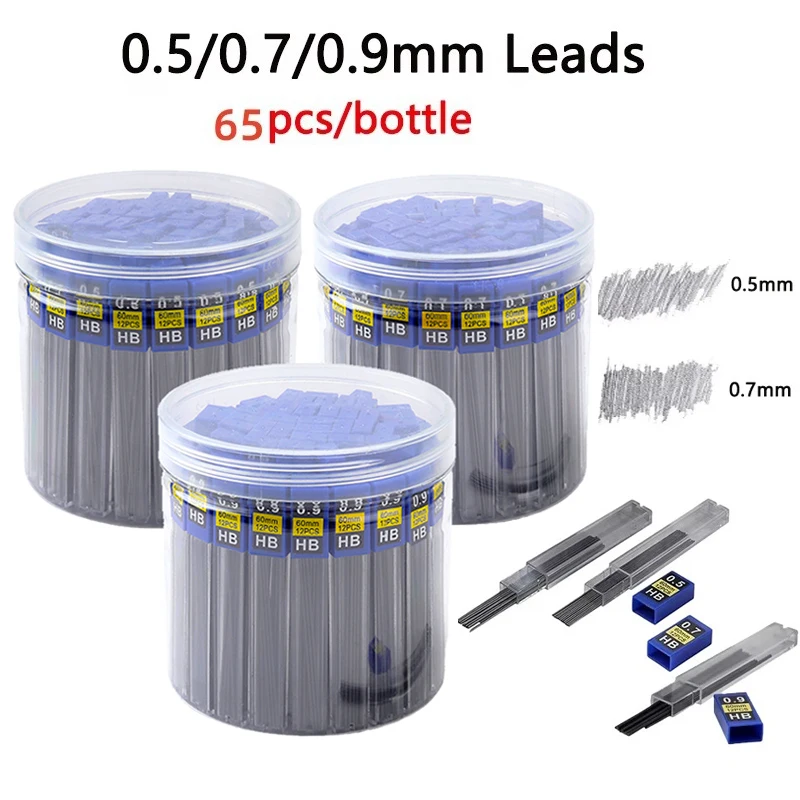 

65Box/Bottle Large Capacity Mechanical Pencil Lead Refills 0.5 0.7 0.9mm Automatic Pencil Lead School Office Writing Accessories