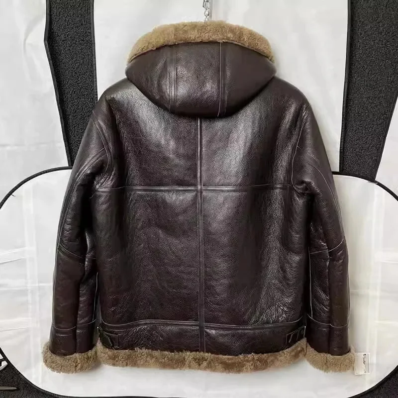 Shop Best.Winter warm thick fur coat.100% natural sheepskin wool jacket.Brown Plus size real shearling cloth.quality hoodies