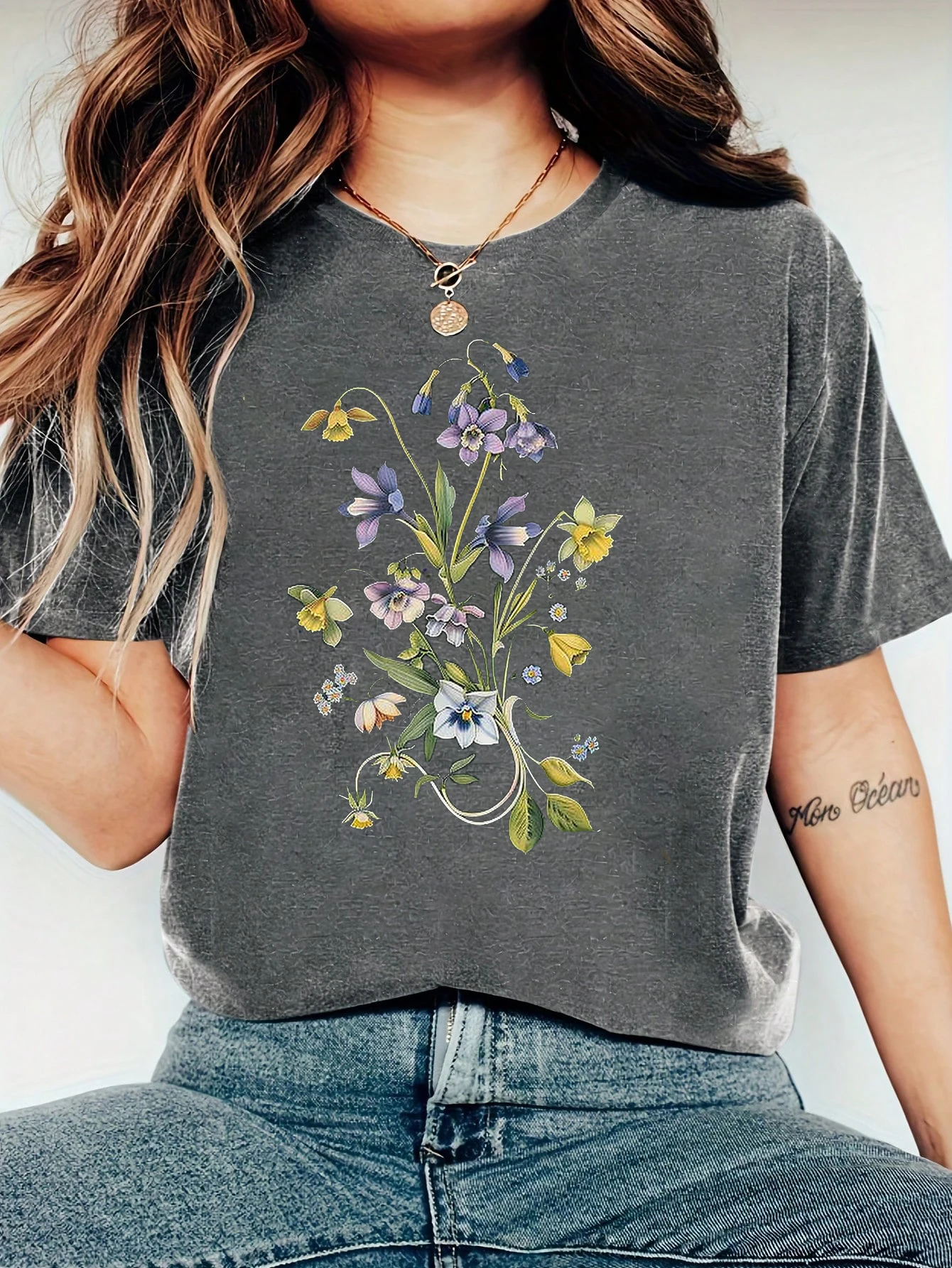 Harajuku Flowers and Plants Vintage Women T Shirt Short Sleeve Crew Neck Summer Tshirt Tops for Women Clothes