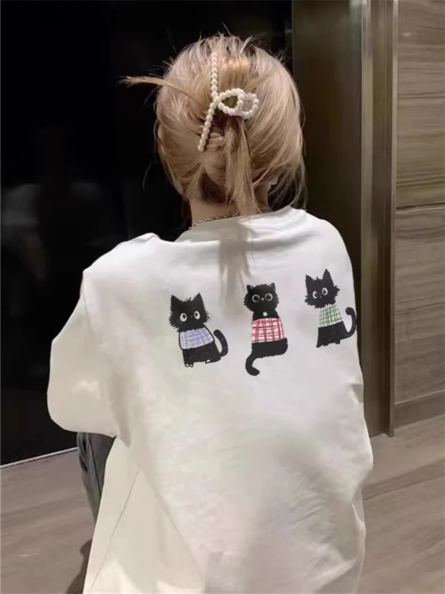 

Свободная белая футболка с коротким рукавом, повседневная базовая модель из хлопка, летняя модная футболка с круглым вырезом для молодежи