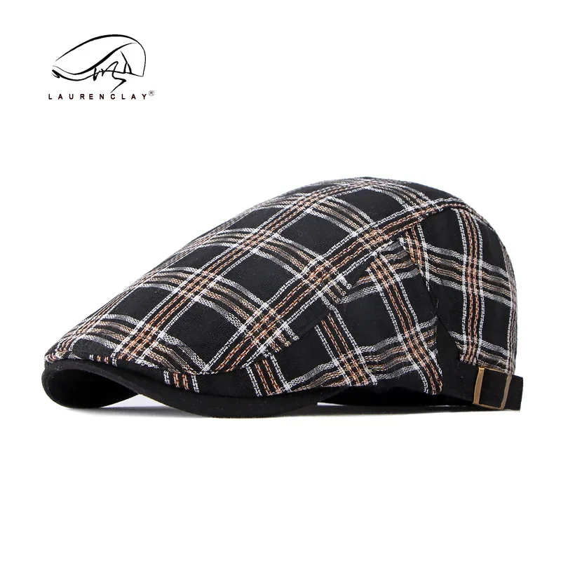 Brand Oohmy Adjustable Colorful Striped Newsboy Hat for Men Women, Plaid Ivy Cabbies, Gatsby Golf Cap, Flat Cotton Cap