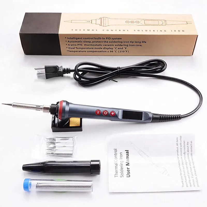 90W Digital Electric Soldering Iron 220V Or 110V Temperature Adjustable LCD Display Solder Welding Repair Tool Kit Tips