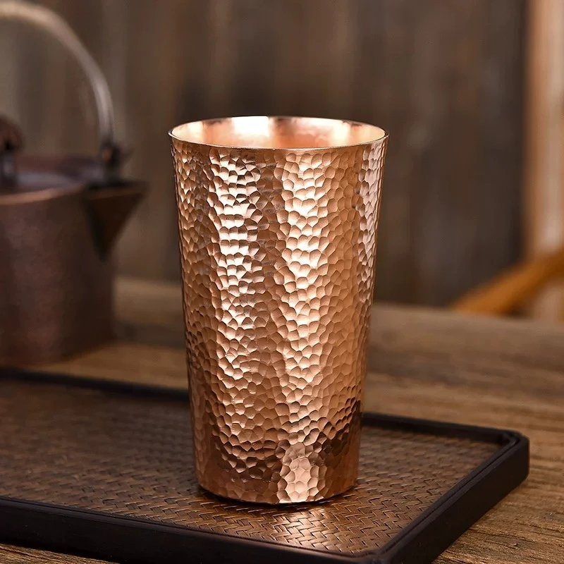 Japanese Style Hammered Copper Tea Mug, Thick Solid Pure Red Copper Cup, Beer Glass for Home, Multi Function Water Tumbler