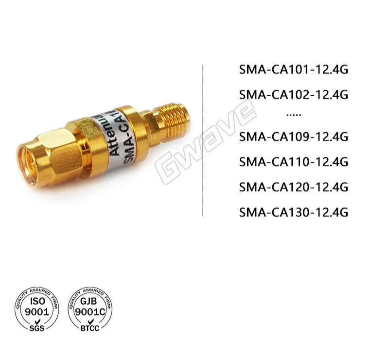 Interconnected SMA type fixed attenuator/brass gold-plated/2W/1-30dB/DC-12.4GHz