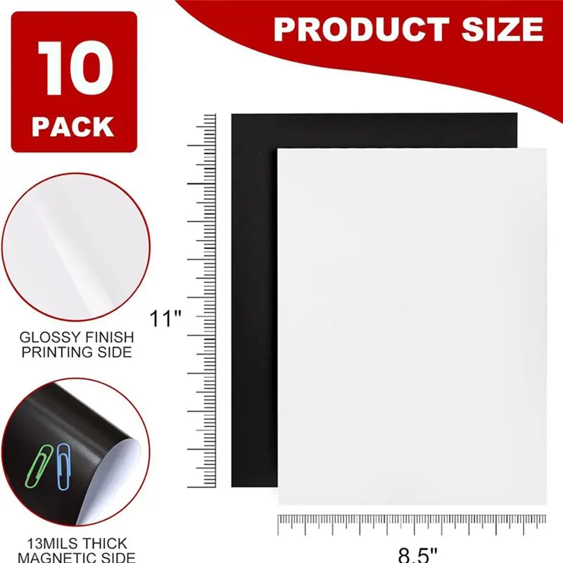 A64Z Printable Magnetic Sheets, 8.5X 11Inch, 10Pack Glossy Magnet Printer Paper For Inkjet, Magnetic Printer Paper For Fridge