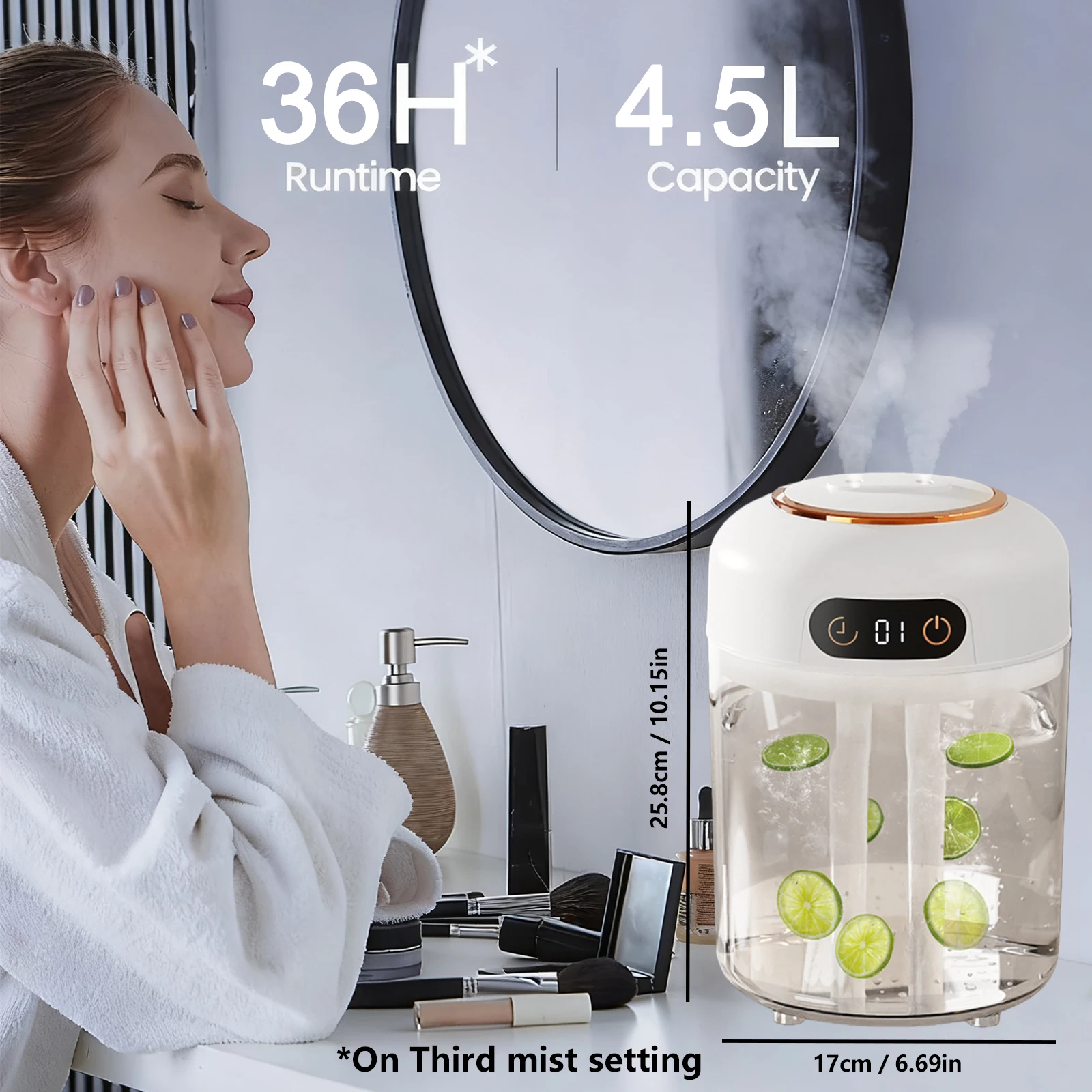 4.5L Cool Mist Humidifier for Home Quiet Design with Dual Nozzles Suitable for Bedrooms Baby Nurseries Plants