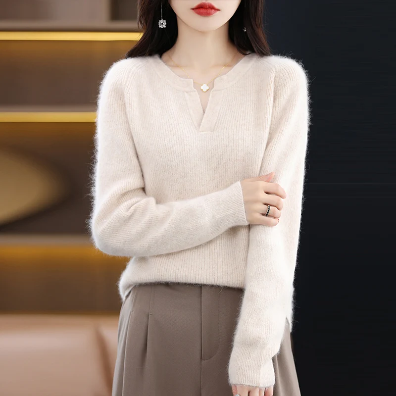 Autumn and Winter New Women\'s Sweater 100% Pure Mink Cashmere Knitted Pullover Warm Long Sleeve Korean Edition Women\'s Top