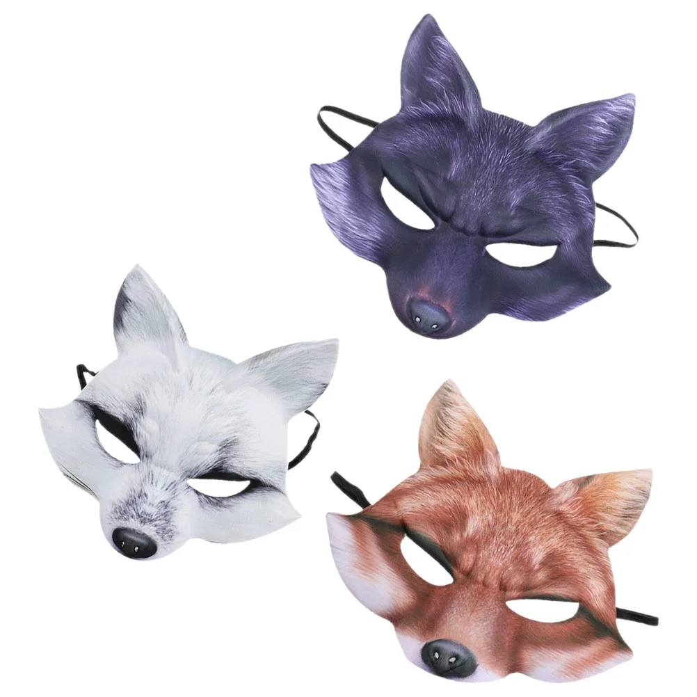 

3pcs Fox Mask EVA Half Face Animal Design Halloween Masquerade Party Decorative Cosplay Masks White Yellow Black Fits Most